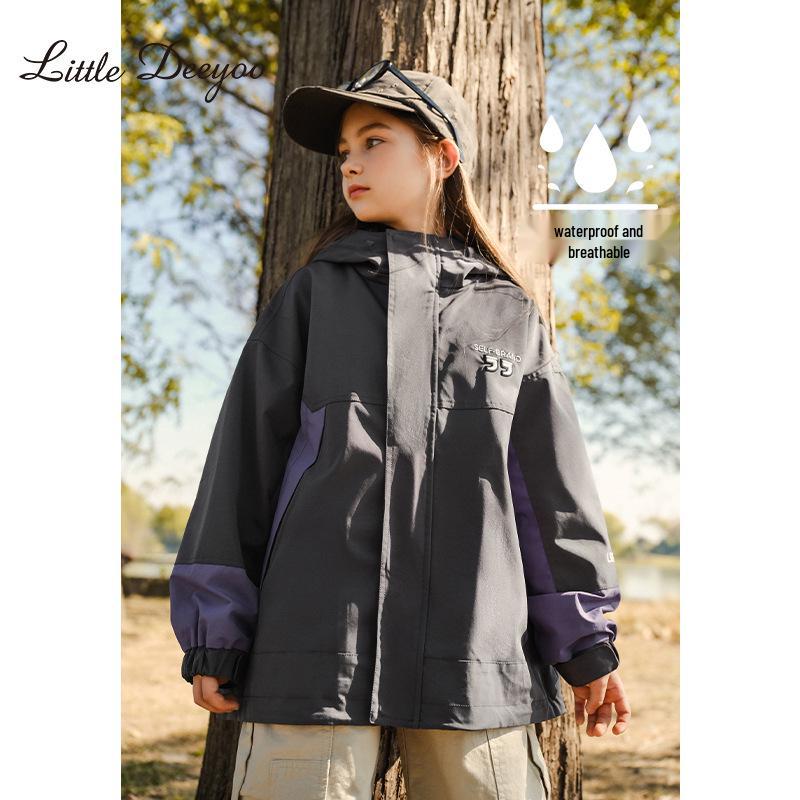Autumn 2025 Girls Color Block Windbreaker Jacket - Stylish Soft Shell for Kids 120 cm серый