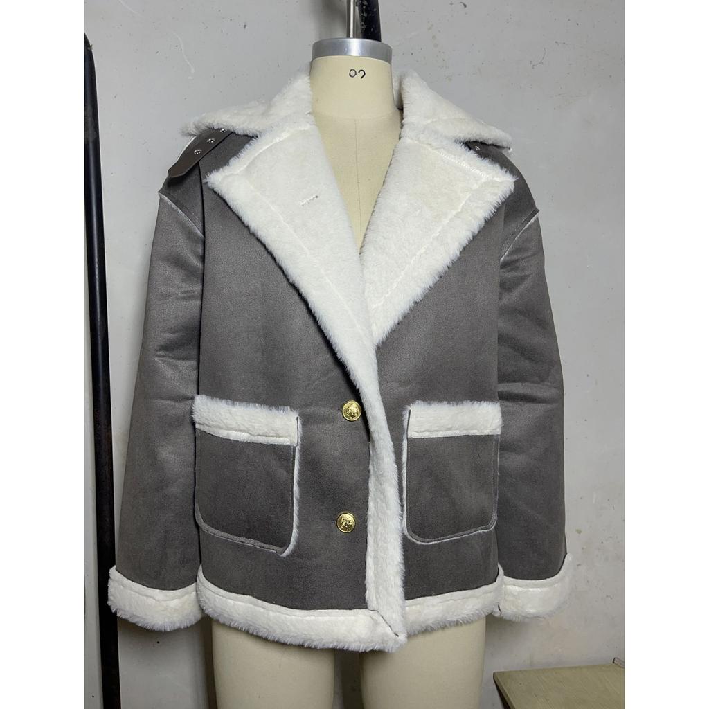 2026 New Women's Faux Fur Collar Jacket, Winter Warm Plush Cozy Casual Outwear with Fashionable Lapel Design for Cold Weather