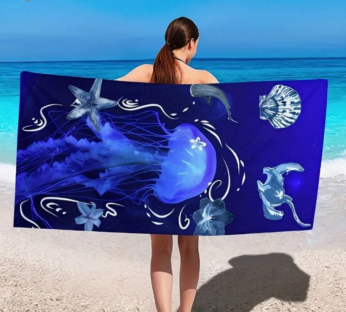 Dreamy Jellyfish Ocean Beach Towel, Microfiber Sand Free Quick Dry, Marine Life Print, Soft Absorbent