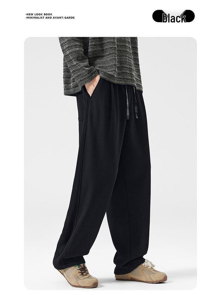 Męskie Nowe Ciepłe Wełniane Dzianinowe Spodnie Dresowe z Szerokimi Nogawkami - Grube, Wszechstronne, Casualowe Spodnie High-Street