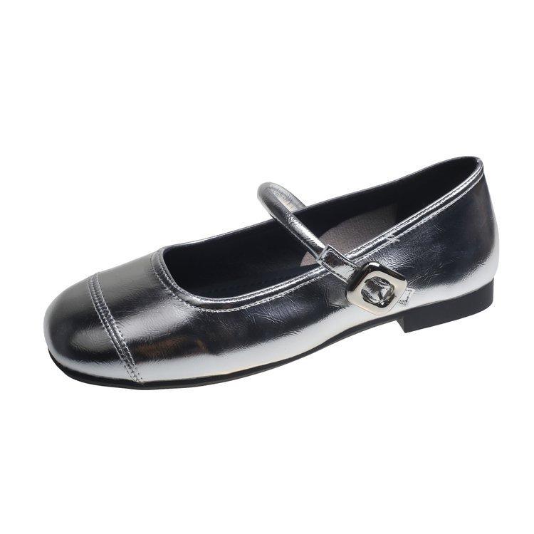 Flat Mary Jane Single Shoes Women Shoes Spring and Fall Summer Silver Soft Bottom Ladybird Shoes Female