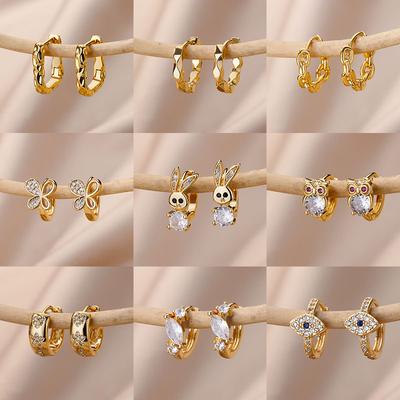 Modische Hasen Kristall Creolen Ohrringe Für Damen Zirkon Leopardenkopf Eule Elefant Schmetterling Ohrring Tier Schmuck Hochzeitsgeschenk