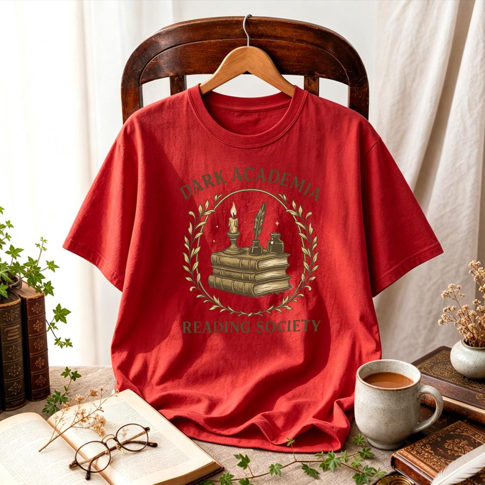 Women Dark Academia Reading Society Vintage Book Quill Candle Wreath TShirt Book Lover Retro Literary Cottagecore Casual Tops