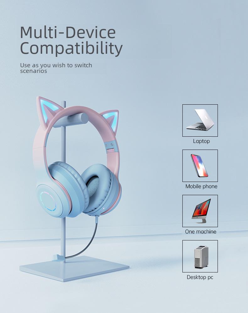 Cat Ear Bluetooth Gaming Headphones with Extended Battery Life and No Delay