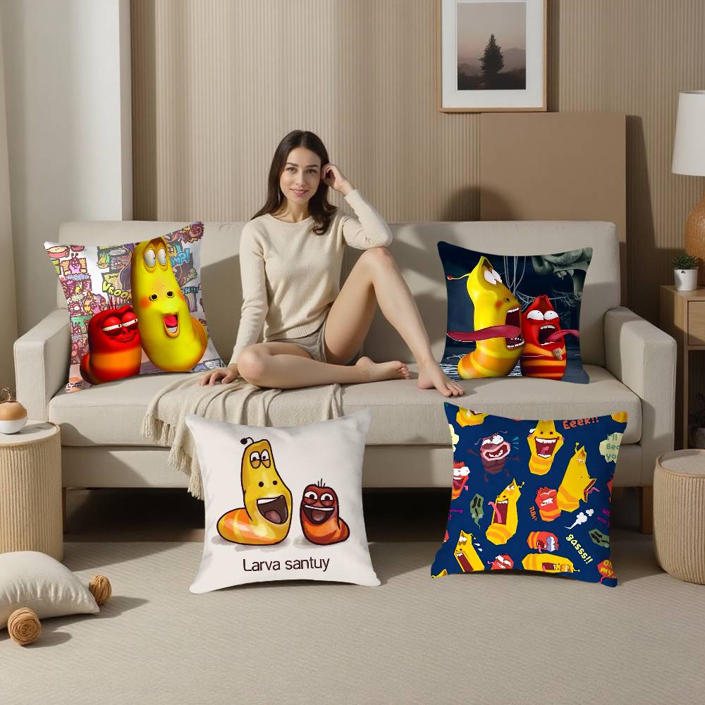 Funny L-Larva Cartoon Pillow Case Plush Fabric Soft Double Sided Print Sofa Cushion Cover Throw Pillow Covers