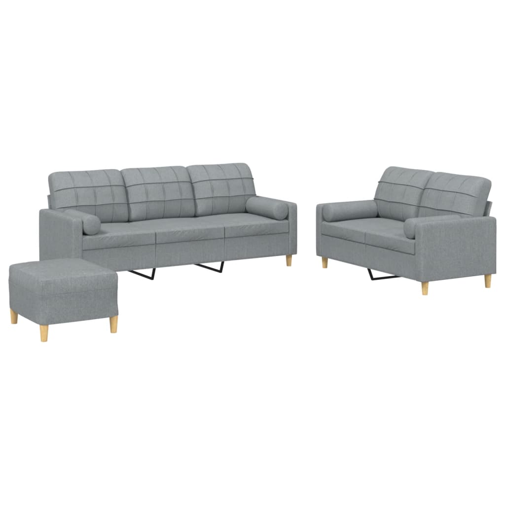 3 Piece Sofa Set with Cushions Light Grey Fabric