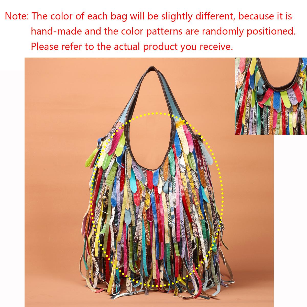 

Leather Women S Bag Colored Fringed Personalized Design Shoulder Bag Large Capacity Obo Bag Women S Satchel Bag