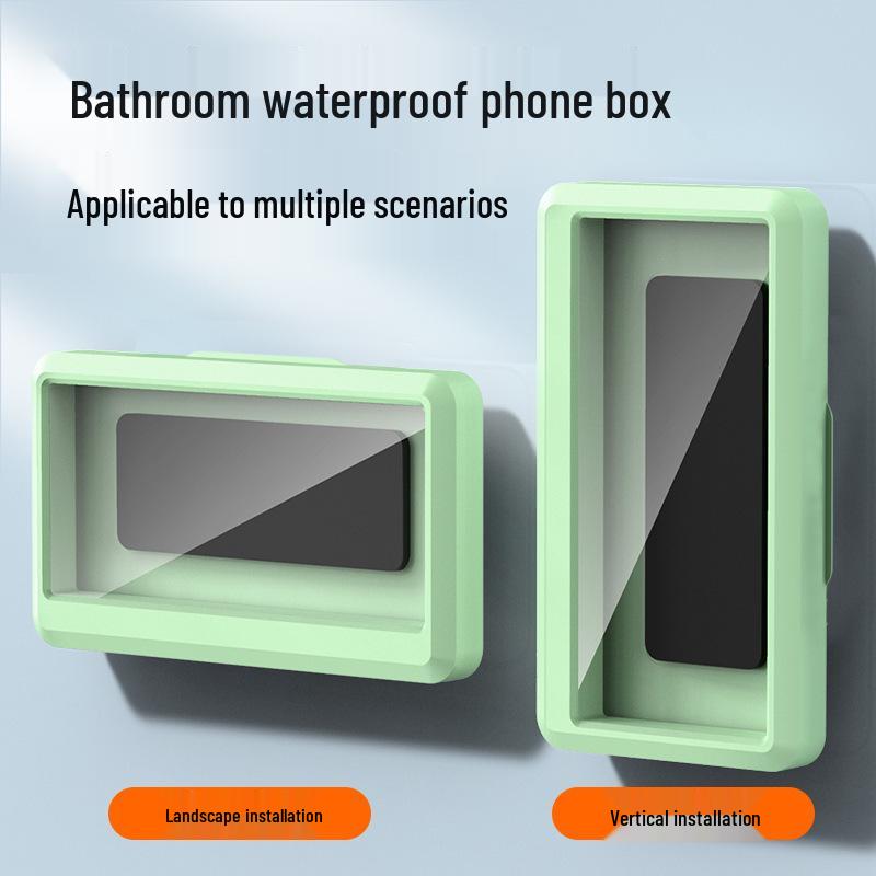 Waterproof Rotatable Wall-Mounted Phone Holder for Bathroom & Kitchen, Anti-Fog Case with Hole for Binge-Watching.