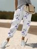 Women's Printed Cotton and Linen Craft Pocket Casual Pants Long Pants
