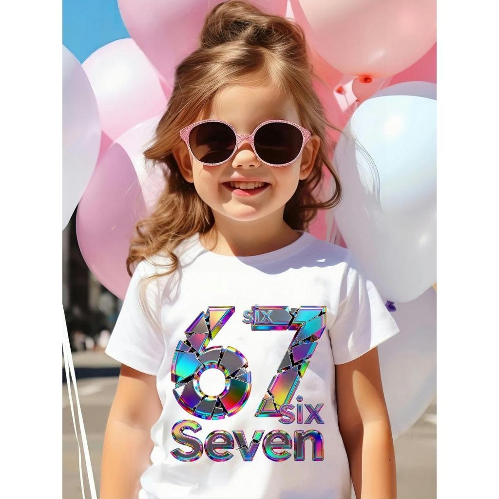 Children's T-shirt 2026 Trendy Cool Number 67 Cartoon Print for Boys and Girls Summer Casual Kids Tees Top