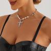 Retro Diamond-encrusted Cross Necklace, Handmade Beaded Splicing Necklace, New In the Season