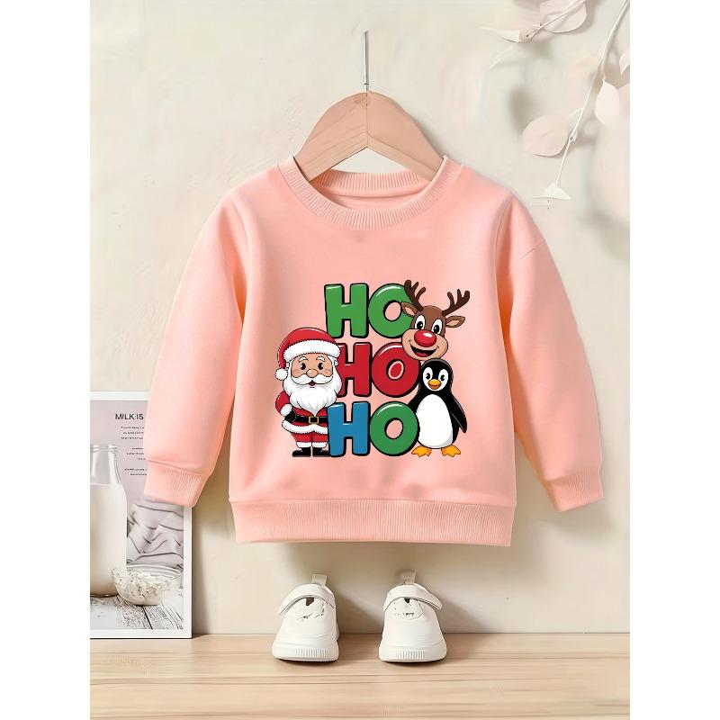 Girls' Christmas-Themed Santa Penguin Crewneck Sweatshirt, Available in Multiple Colors! Playful Santa Claus, Red-nosed Reindeer