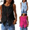 Spring/Summer Women's Sleeveless Cardigan Plain Cotton Tie-Front Top Vest