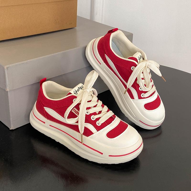 

Универсальная спортивная и повседневная обувь на толстой подошве, увеличивающая рост, 2025 осень, новый нишевый дизайн, простой стиль, классические парусиновые туфли 40 красный