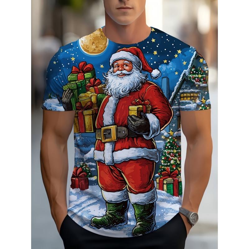 Fashion New Santa Claus Graphic T Shirts Casual Holiday Printed Round Neck Short Sleeve Christmas Element Tees Tops