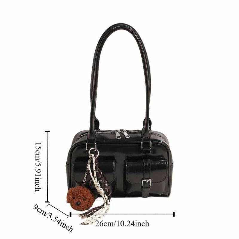 Korean Style PU Bowling Bag Handbag Underarm Bag Casual Pocket Boston Tote Bag  Portable