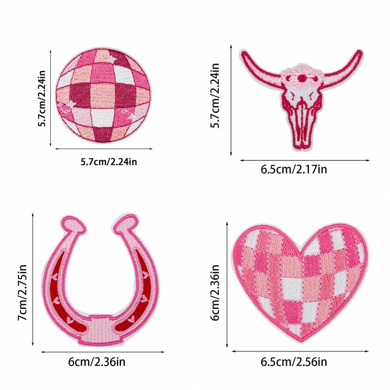 10PCS/lots Pink Western Cowboy Embroidered DIY Iron On Patches For Hats Jackets Jeans Sew Badges Pink Cartoon Embroidery Patch