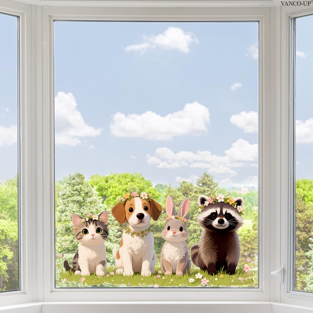 Static Cling Window Stickers Cartoon Animals Butterflies Flowers Removable No Glue Glass Door Shop Window Home Decor