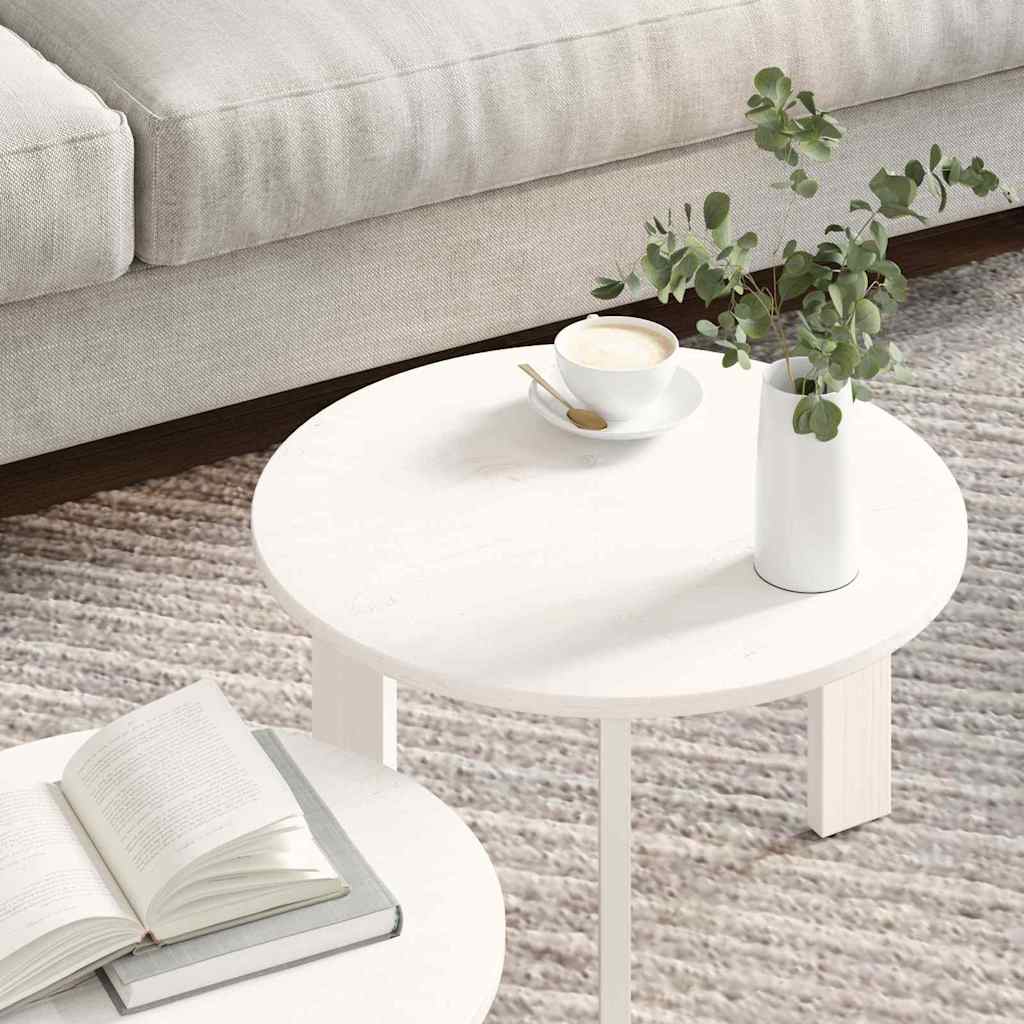 Coffee Table Set 2 pcs White Solid Pine Wood