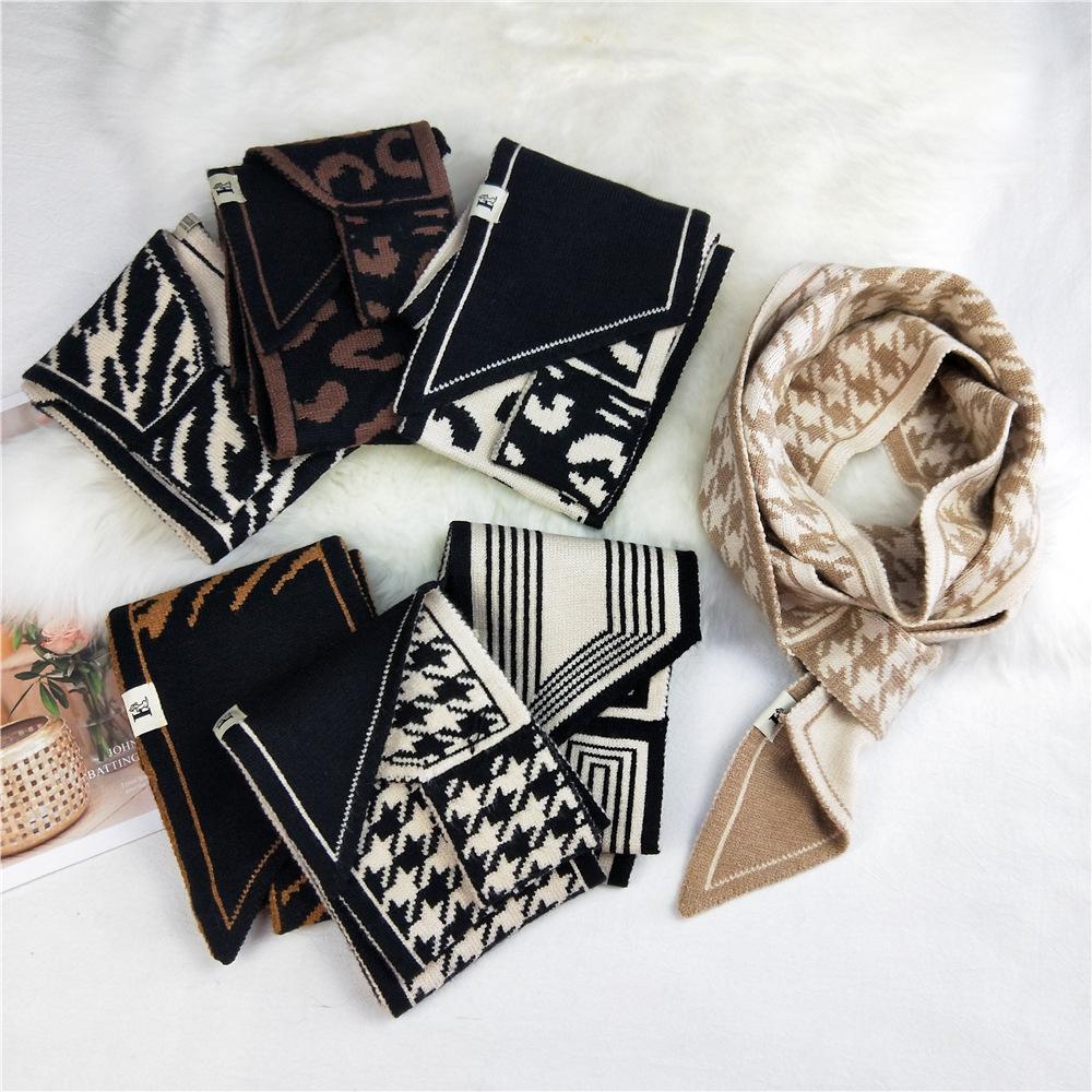 Leopard Knitted Wool Scarf Women's Autumn Winter Fashion Scarf Warm Scarf