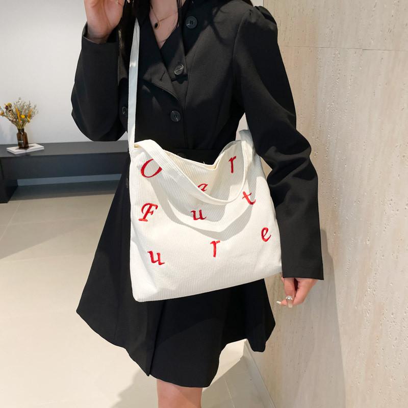 Large Capacity Stylish Canvas Tote Bag For Students In Trendy Black Red And White Colors