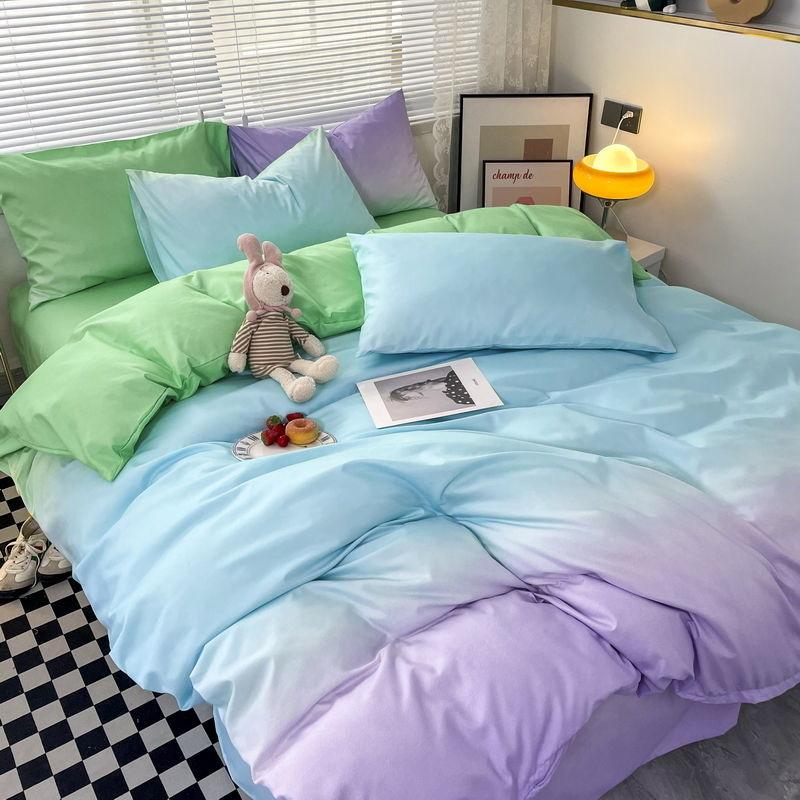Korean Style Bedding Set Four-piece Gradient Color Bedding Sheet Pillowcase Duvet Cover Set Twin Full Queen King Super King Size
