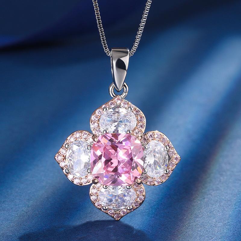 Jewelry Retro Simulation Emerald Pink Diamond Inlaid Princess Square Flower Set Main Stone 10 * 10