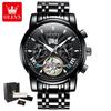OLEVS 9965 Automatic Men's Watches Skeleton Flywheel Calendar Waterproof Luminous Multifunctional Mechanical Wrist Watch for Man