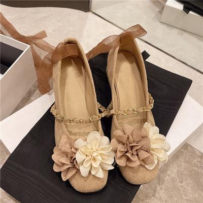 Chaussures plates douces style rétro soirée talons hauts chinois design floral sens d'augmentation de hauteur intérieure camélia mary chain