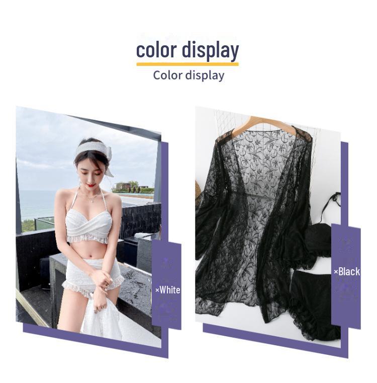 2025 Lace & Mesh Three-Piece Bikini with Long Sleeve Boxer Top