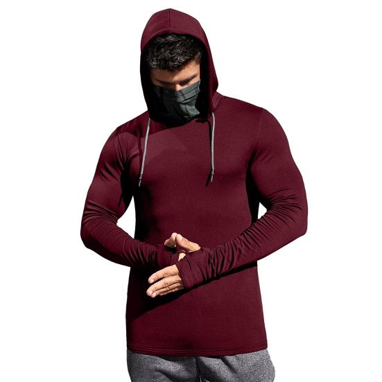 Herren Hoodie mit Gesichtspolster Kompression Langarm Basisschicht Schnelltrocknend Winter Ski Laufen Unterhemd