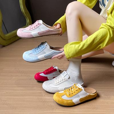 Sommer Damen Freizeitschuhe Flachschuhe Fußbett Bequem zum Hineinschlüpfen Mules Netz Hausschuhe Damen Ohne Fersen Riemen Slide Retro Damen Loafer