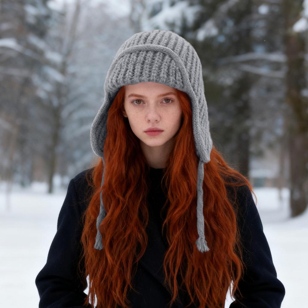 Dameflygerlue, Dameullhatt for kaldt vær, Stor hodeomkrets Fasjonabel Varm Strikket Lue