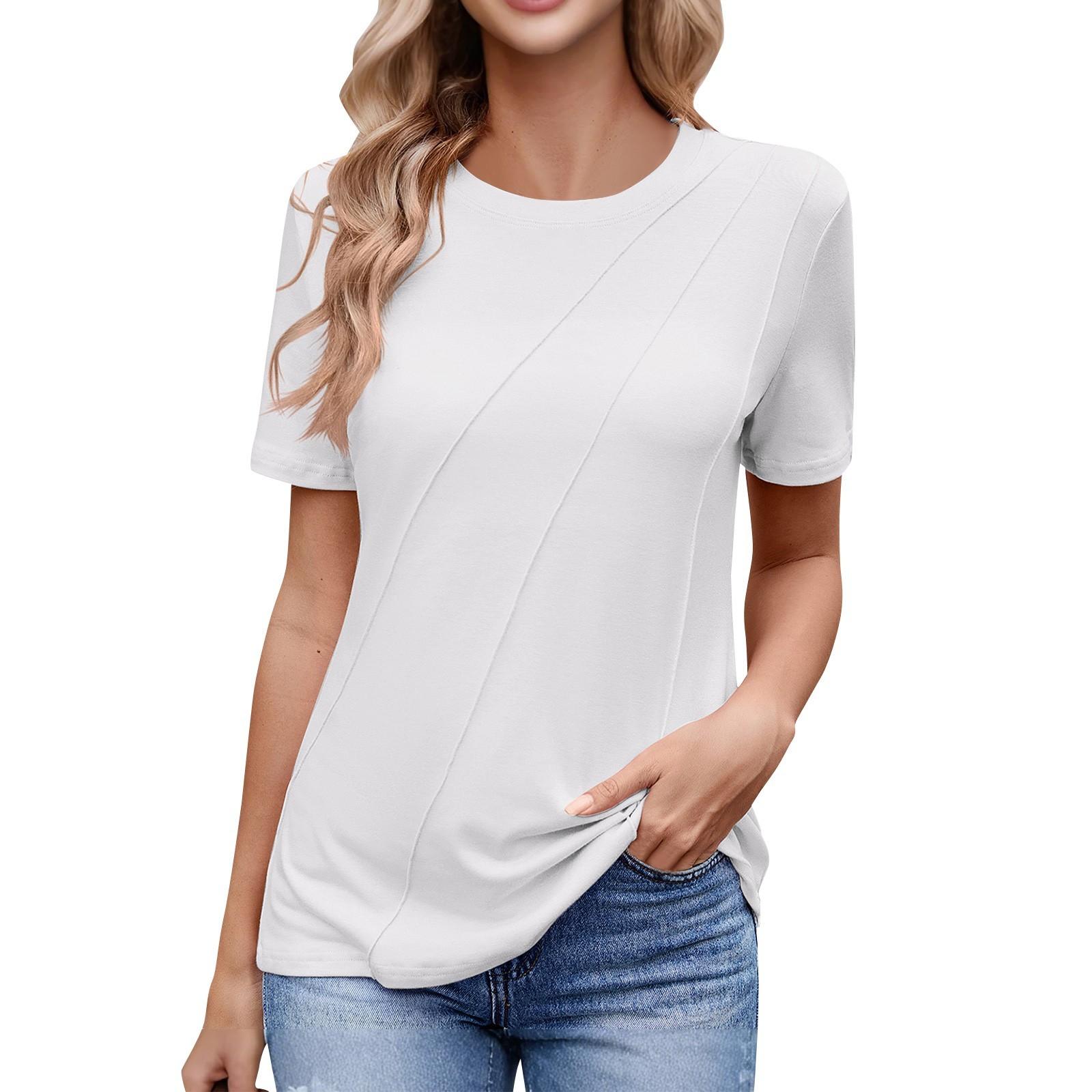 

Женская мода повседневный комфорт сексуальный однотонный круглый вырез короткий рукав топ XXL белый