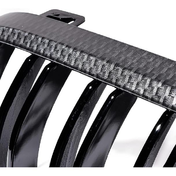 Left Right Glossy Black Carbon Fiber Dual Slats Kidney Grille Grill Compatible with 2011-2013 BMW E92 E93 325i 328i 335i 2-Door LCI, For E92 E93