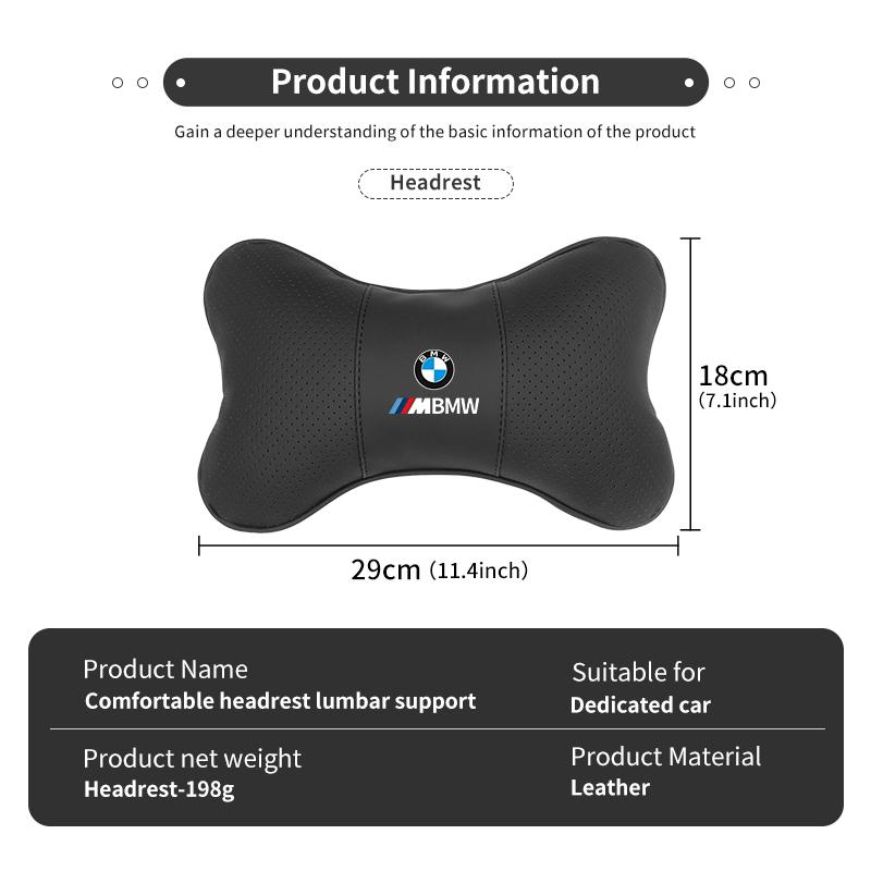 AWQ6 Leather Car Seat Headrest Lumbar Support Interior Accessories For BMW E87 E70 E91 E30 G20 E92 E93 E60 E46 E90 G30 E53 X1