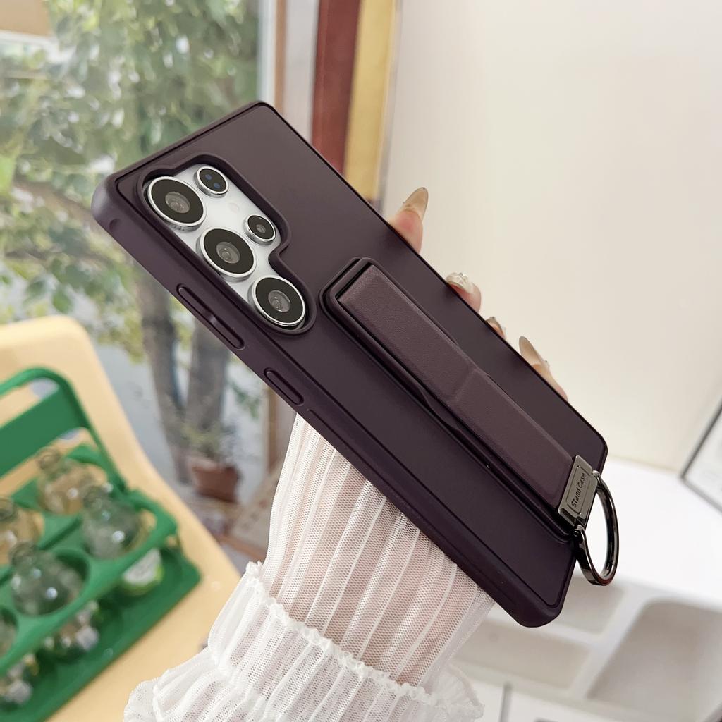 Magnetic Solid Color Metal D buckle Phone Case For Samsung S25 Ultra S24 Plus S23 A56 A17 Slim Fit Shockproof kickstand Cover