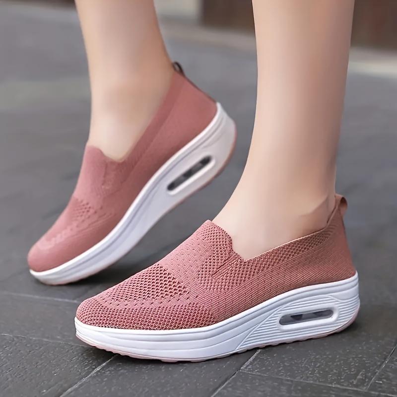2025 Large Size Women's Shoes Solid Color Breathable Flyknit Shoes One Foot Stirrup Women's Sneakers Sock Mouth Casual Shoes