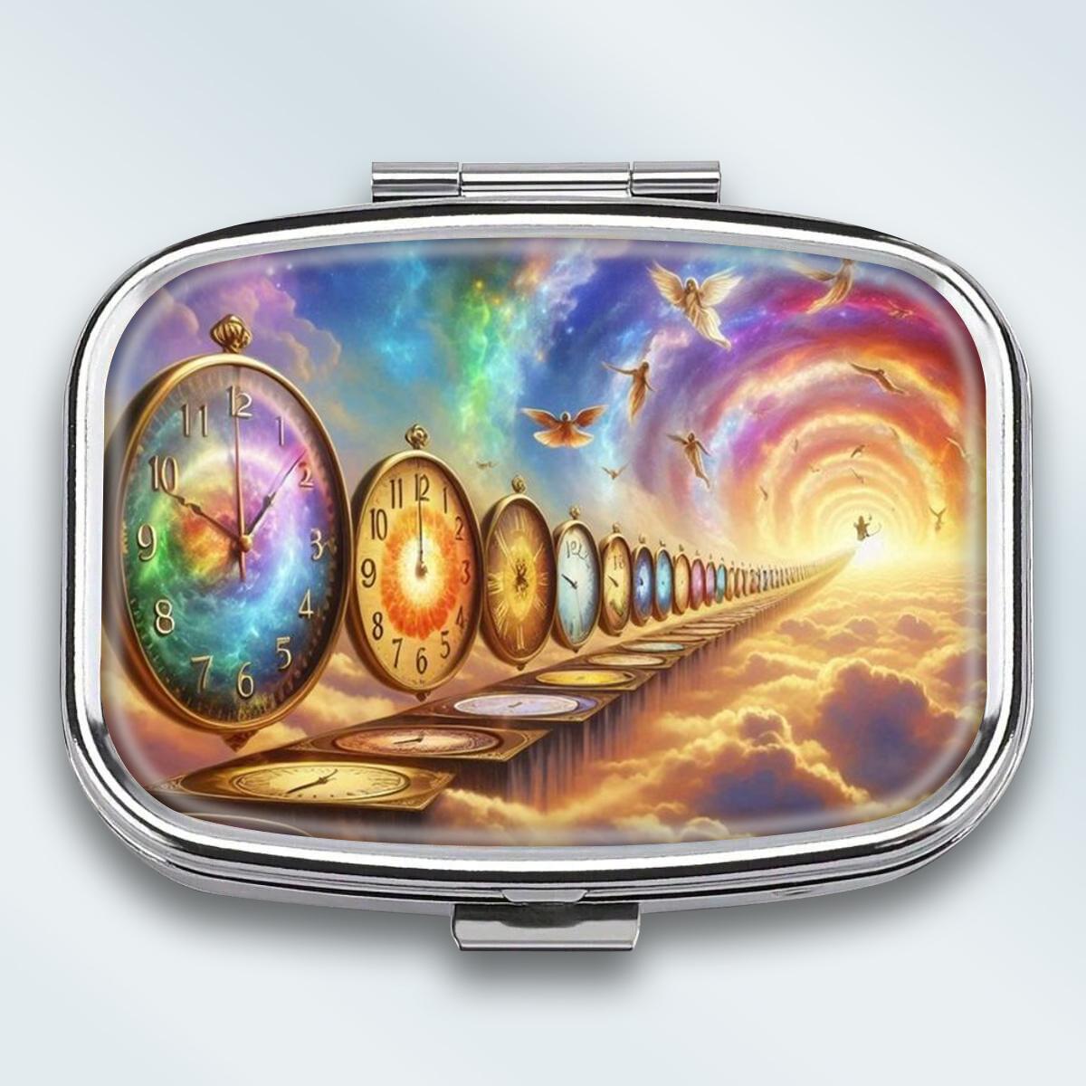 

Portable Pill Box with 2 Compartments, Mini Metal Medicine Organizer Case, Cute Printed Pill Container for Vitamins, Pills, Jewelry, Travel, Daily Use