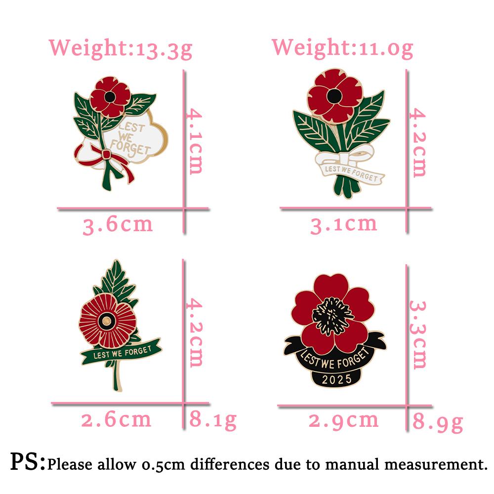 Flower Red Poppy Enamel Pin Letter LEST WE FORGET Vintage Brooches for Women Men Lapel Backpack Badge Memorial Day Gifts Jewelry