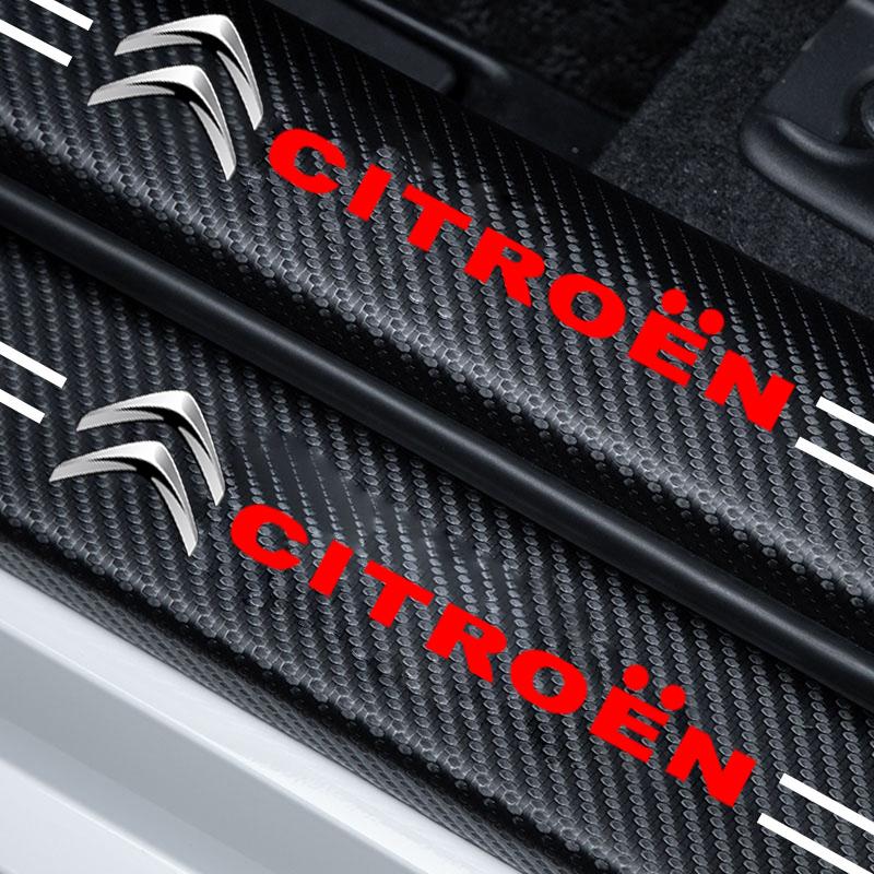 4Pcs Carbon Fiber Car Door Sill Plate Protectors Stickers For Citroen C1 C2 C3 C4 C5 C6 C8 Picasso Cactus Vts Aircross C-Elysee