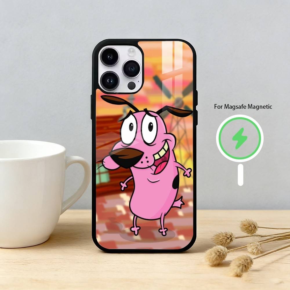 Cartoon C-COURAGE The C-Cowardly D-Dog Phone Case For iPhone 17 16 15 14 13 12 Pro Max Plus for Mirror Wireless Magnetic Cover