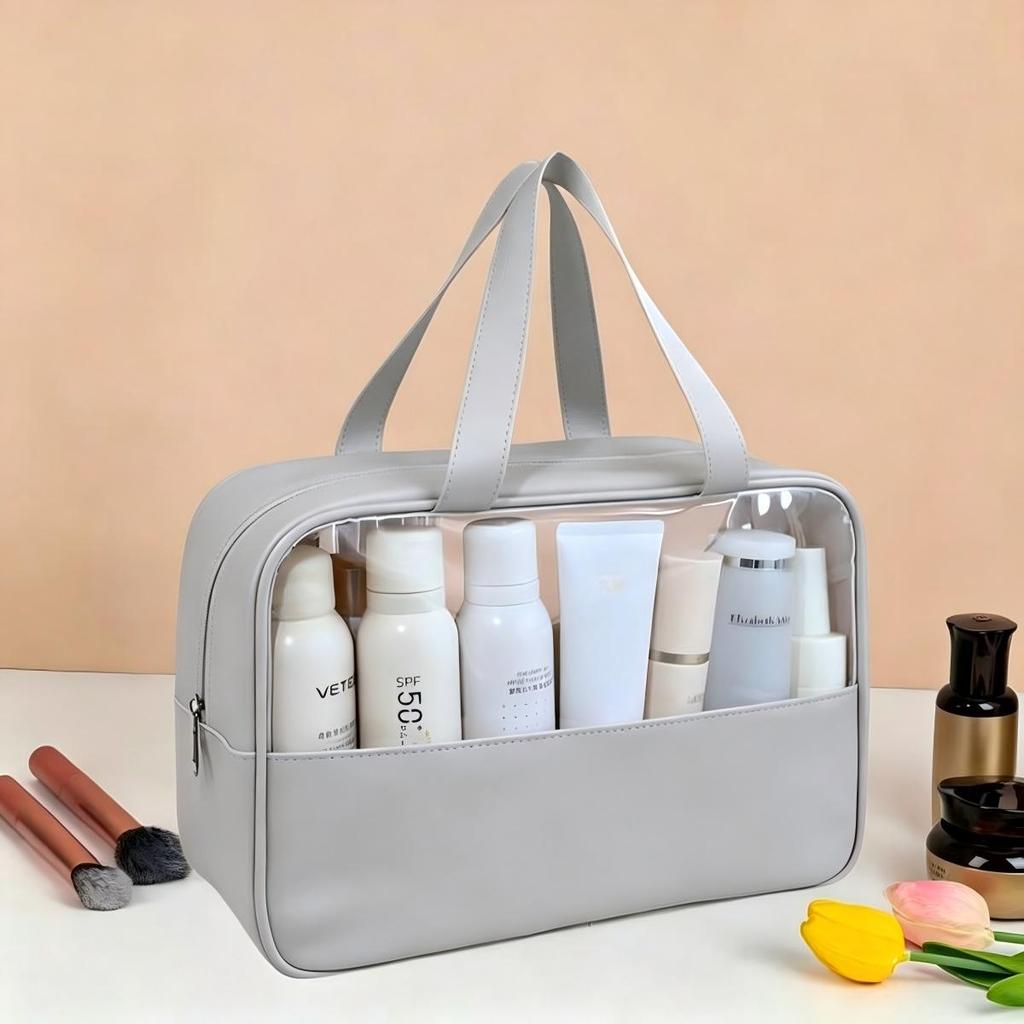 PVC Transparent Waterproof Travel Makeup and Toiletry Bag - Portable, Large Capacity Storage