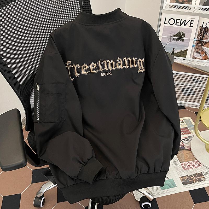 Men s Retro Japanese Style Embroidery Baseball Jacket - Autumn/Winter Trendy Hipster Hong Kong & Korean Windbreaker XL