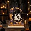 Desktop Halloween Decorations Moon Swing Ghost Figurine, Reading On with Floral Tiered Tray Decor Pumpkin Accents, Wooden Bookshelf for Desk