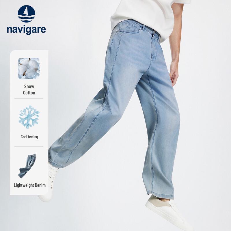 Navigare Men s Cool-Feeling Wide-Leg Lightweight Denim Jeans 31