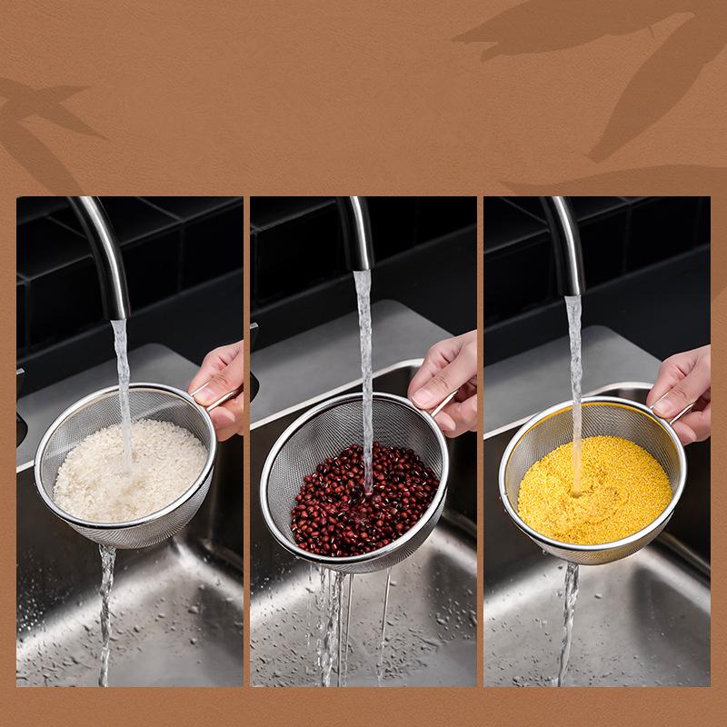 Stainless Steel Egg Beater Drain Basket Grains Rice Colander Kitchen Sauce Dishes with Handle Food Spin Dryer Cookware