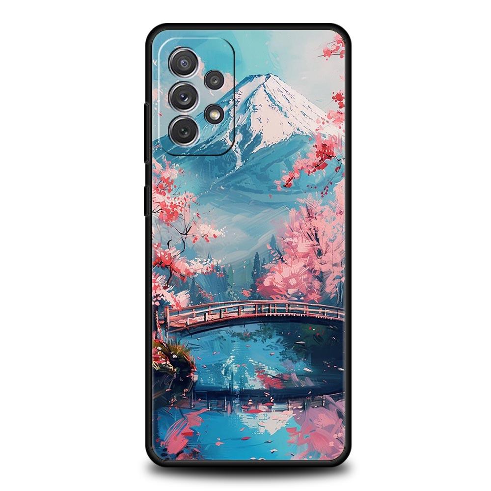 Japan Mount Fuji Cherry blossom Case For Samsung A15 A13 A51 A71 A41 A31 A21S A03S A05 A35 A55 A23 A25 A33 A53 A73 5G Cover