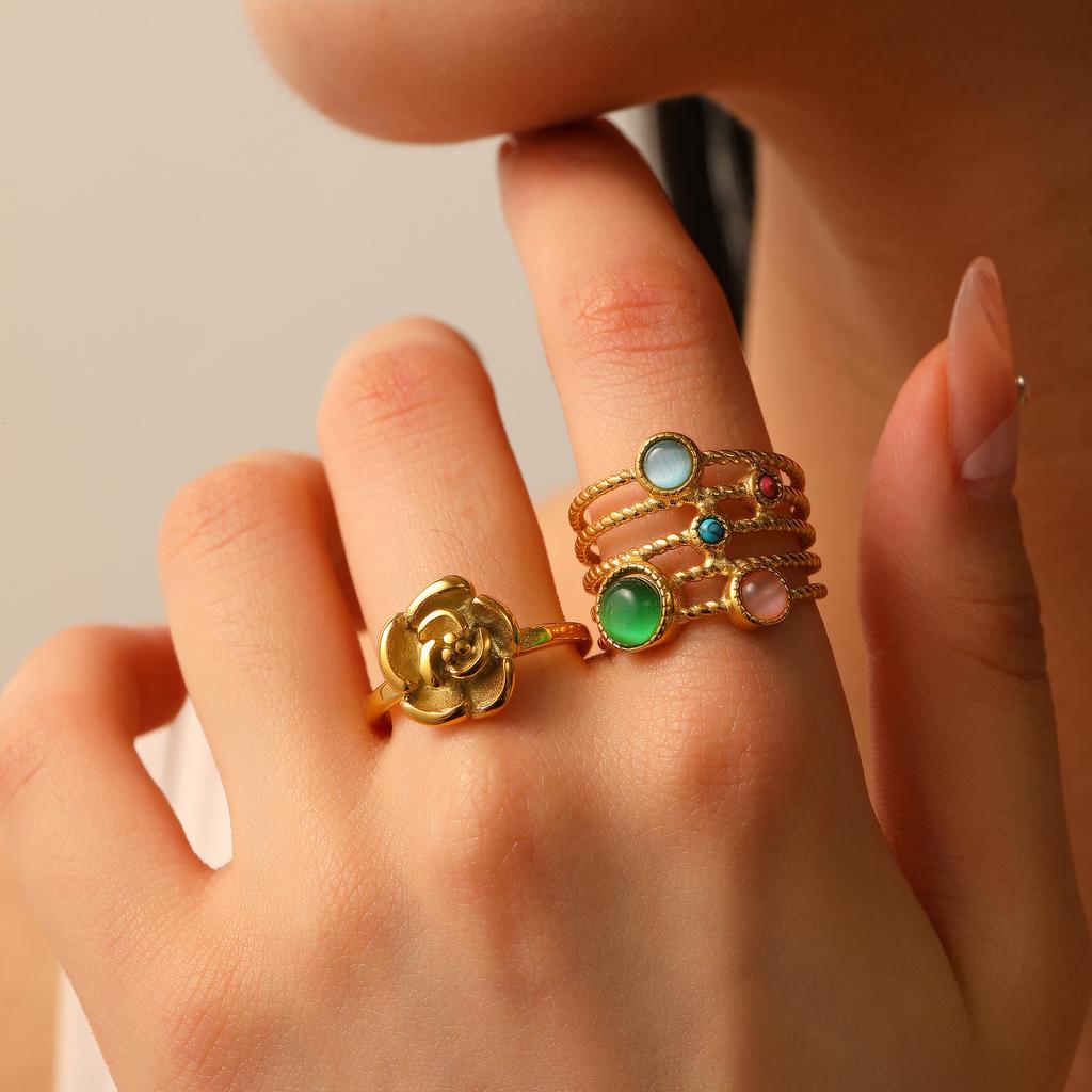 Light Luxury Retro High-end Ring Titanium Steel Does Not Fade Women's Niche Design Ring Stainless Steel Open Jewelry Flower