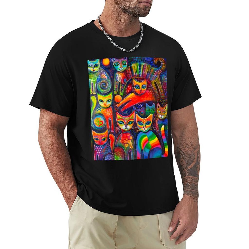 Rainbow cats acrylics TShirt Plus Size Short Sleeve TShirt